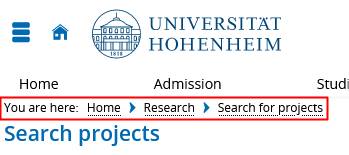 Screenshot of the breadcrumb navigation (explanations in the website text)
