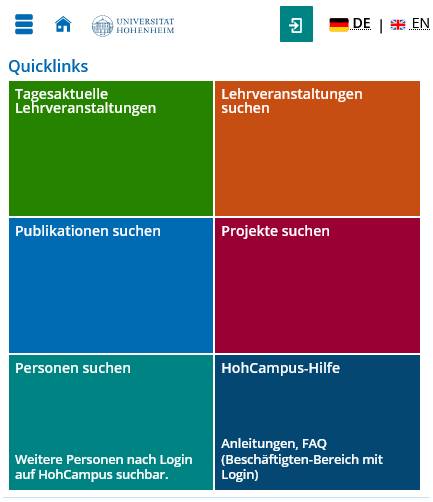 Screenshot eines Quicklinks-Portlets